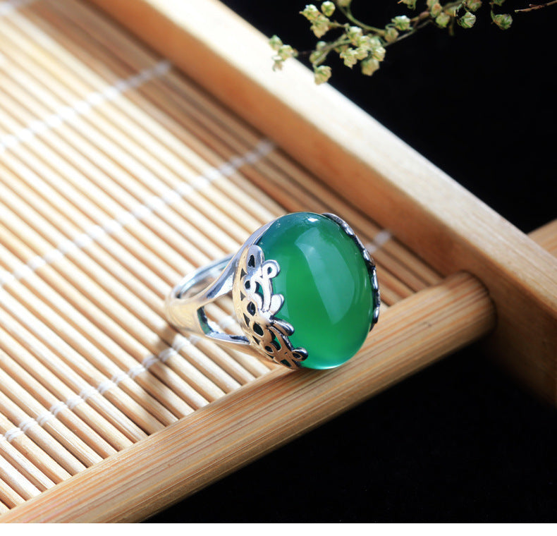Open Ring Chalcedony Big Gem Red Garnet Personality