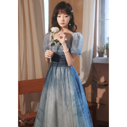 Blaues Abendkleid mit Farbverlauf, elegant, für Partys, Zeremonien, Bankett