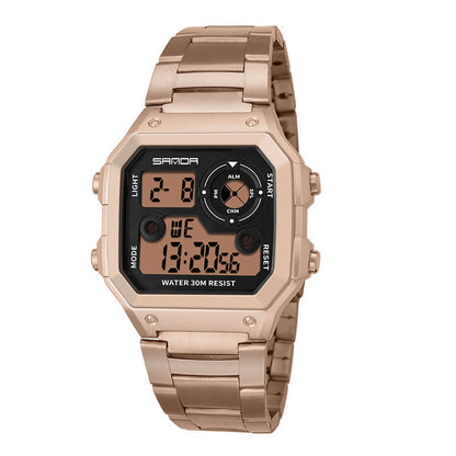 Reloj deportivo LED multifunción resistente al agua con correa de acero para hombre