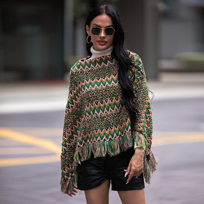 V-Ausschnitt Mantel Typ Twill Plaid Quaste Pullover Schal Strickpullover