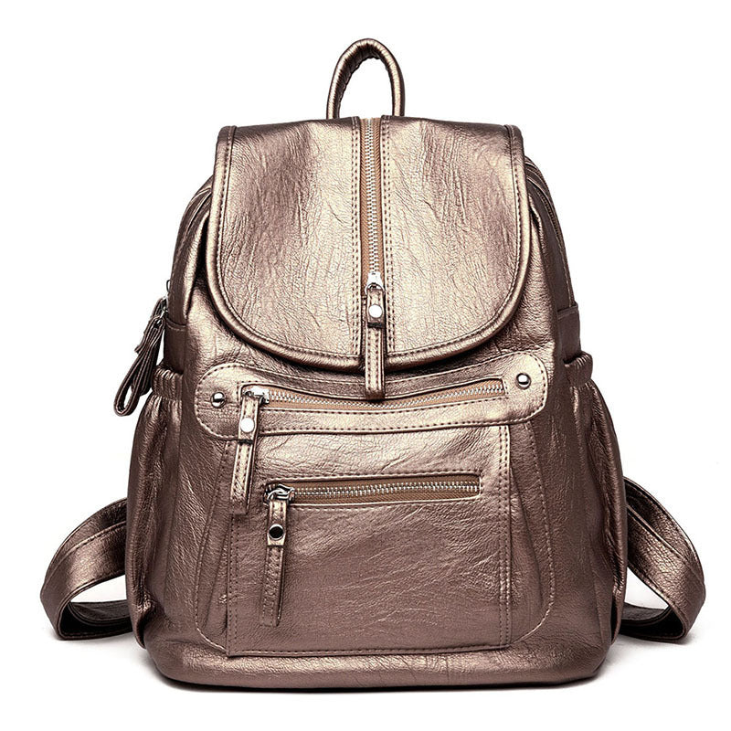 Casual soft leather ladies travel backpack