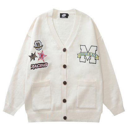 Embroidered V-neck Cardigan Sweater Autumn And Winter