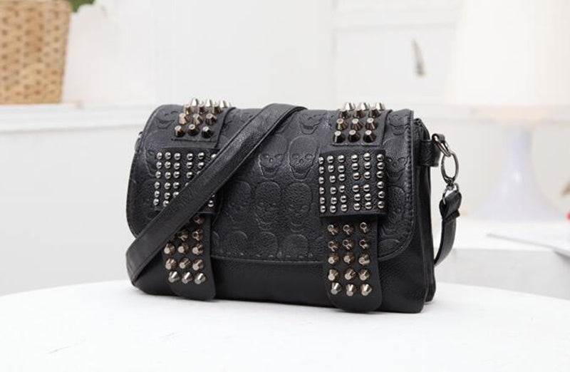 Skull Rivets Leather Messenger Bags