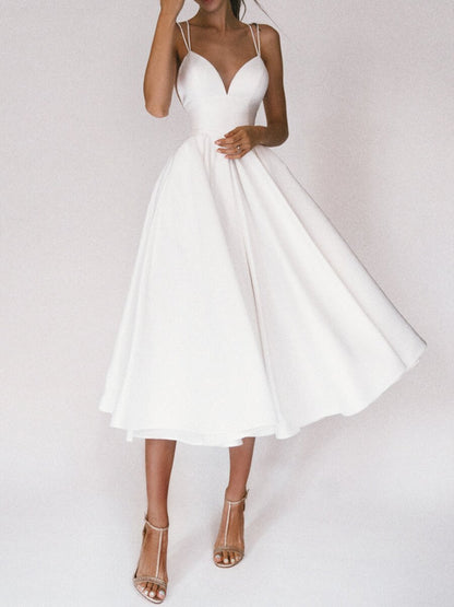 Vestido sexy de tirantes con escote en V, moda de verano, vestidos largos de corte A para mujer