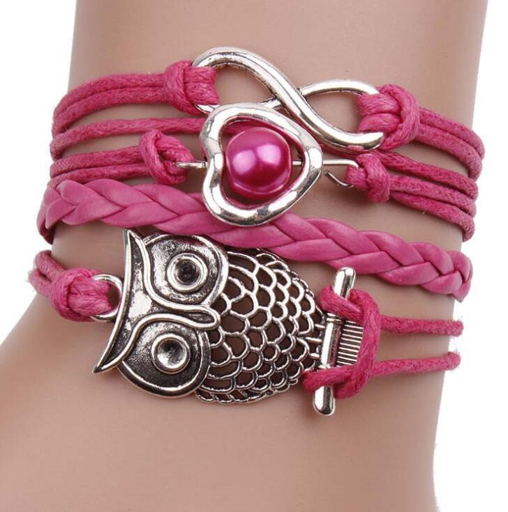 Bracelets on hand Infinity Owl Pearl Friendship Multilayer Charm Leather Bracelets