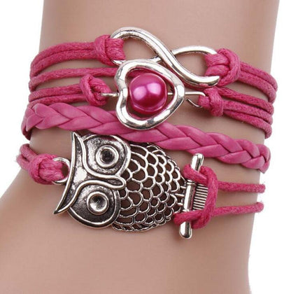 Armbänder auf der Hand Infinity Owl Pearl Friendship Multilayer Charm Lederarmbänder 