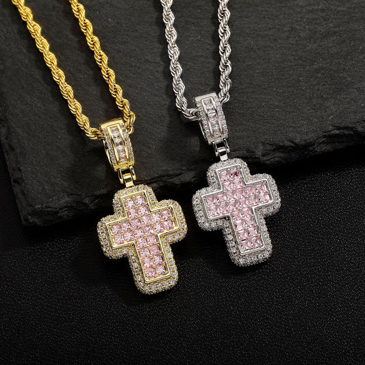Collar de cruz de circonita cuadrada en T de moda, ligero y lujoso