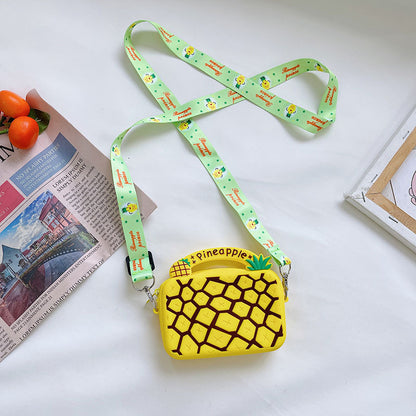 Bolso bandolera portátil de silicona para niños con forma de donut de fruta