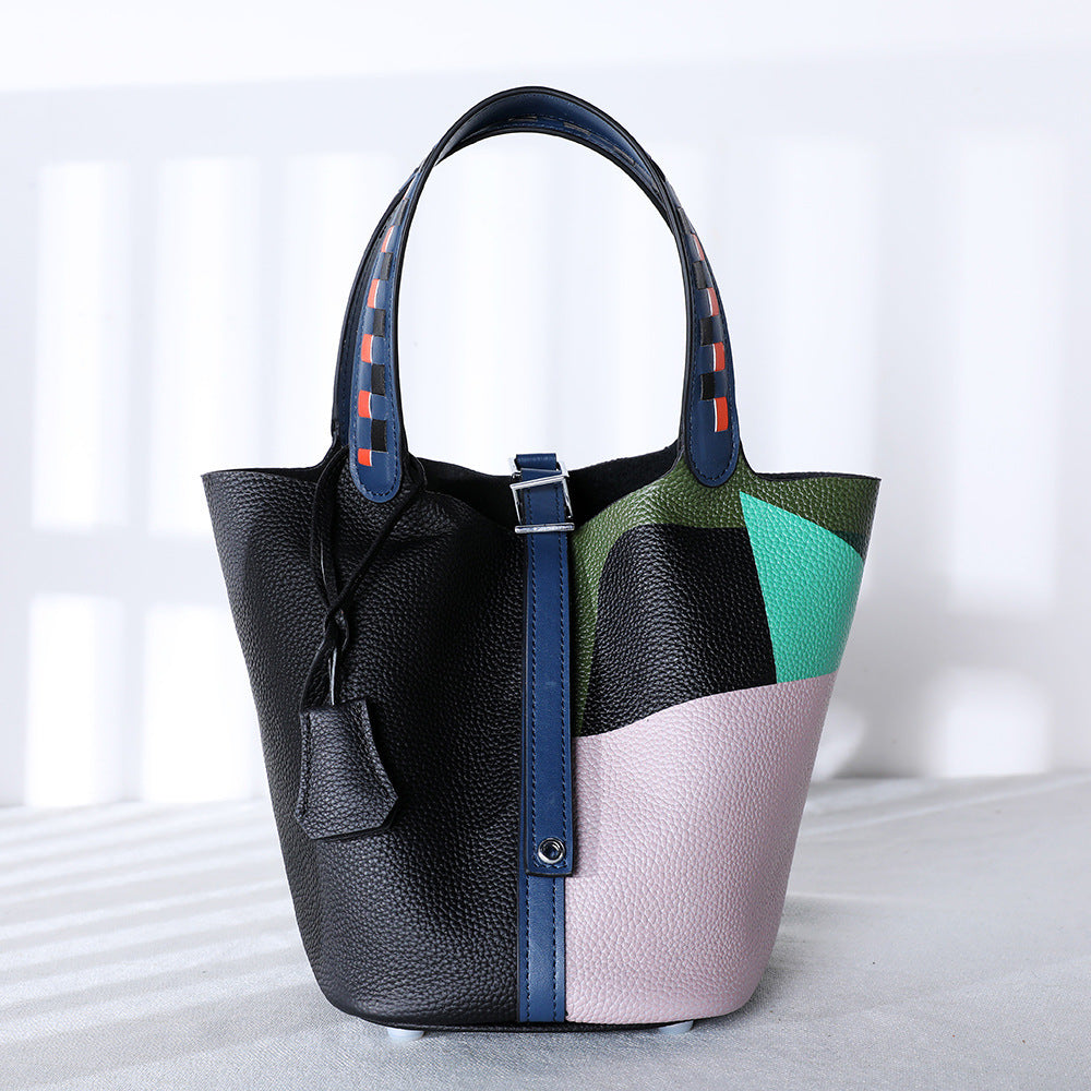 Cowhide Leather Bucket Bag