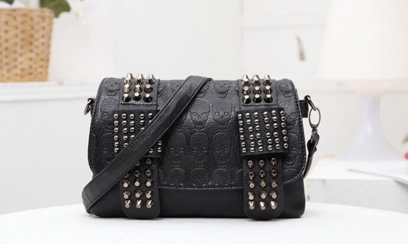 Skull Rivets Leather Messenger Bags
