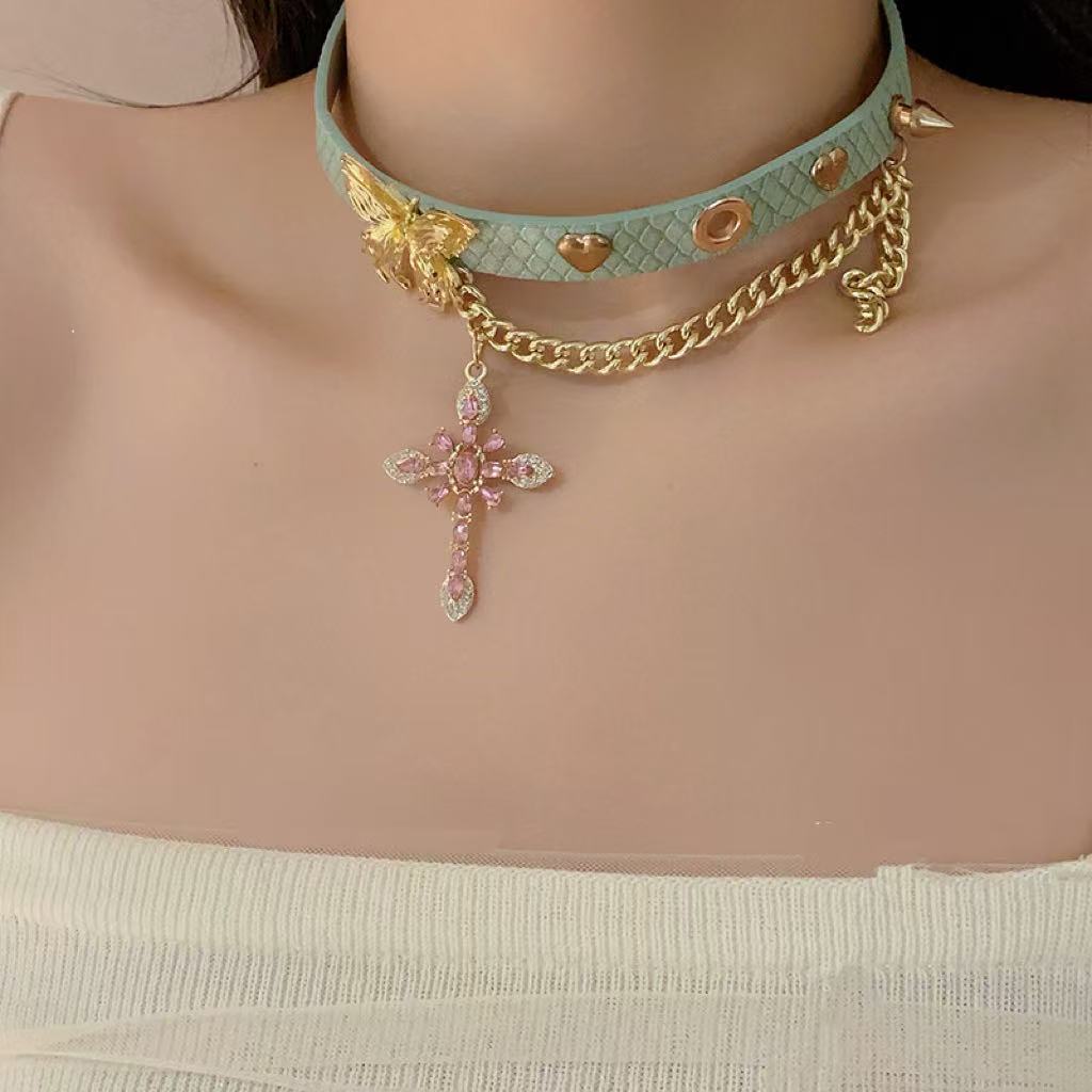 French Sweet Green Butterfly Necklace For Women