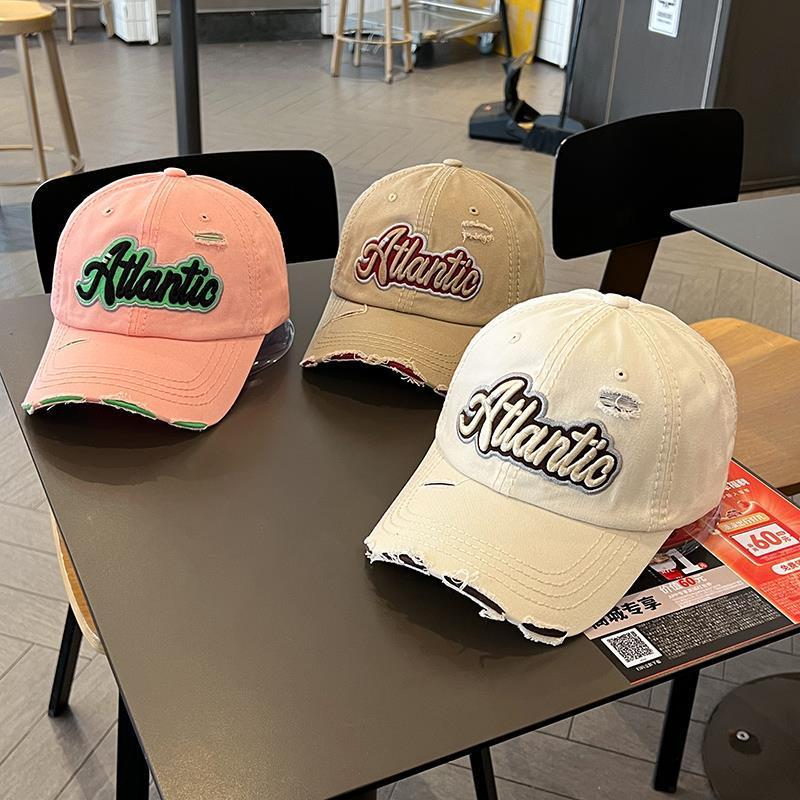 Cotton Retro Tattered Jeans Letter Embroidered Baseball Cap