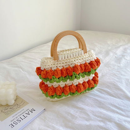 Bolso de tela de crochet tejido a mano Tulip