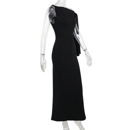 Vestido largo de cinta con un solo hombro, ajustado, sin mangas, para fiesta de noche, club, para mujer