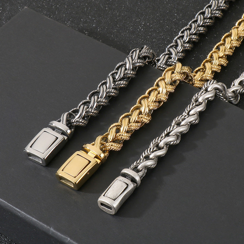 Keel Chain Necklace Vintage Antique Silver Twist Men's Titanium Steel Necklace