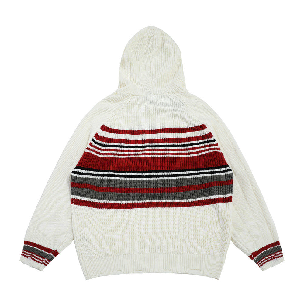 Contrast Color Striped Hooded Sweater Sweater Men
