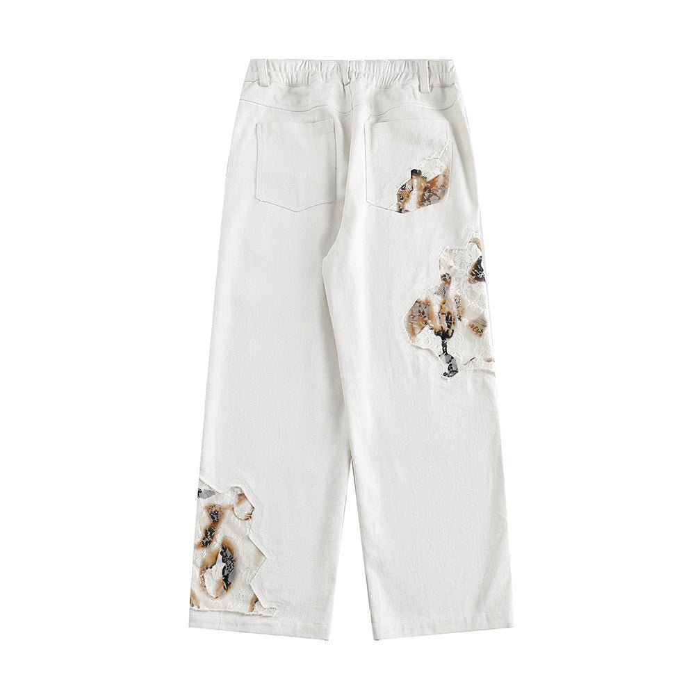 Stitching Denim Straight - leg Pants Men - BAGMODA