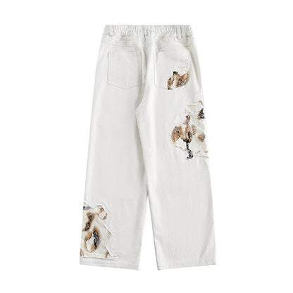 Stitching Denim Straight - leg Pants Men - BAGMODA