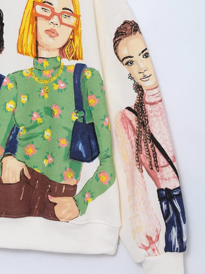 Sudaderas casuales de polar con estampado de colores en contraste para niñas, sudaderas con capucha de manga larga para mujer, suéteres elegantes