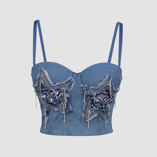 Handmade Rhinestone Strapless Bralette with Fishbone Support