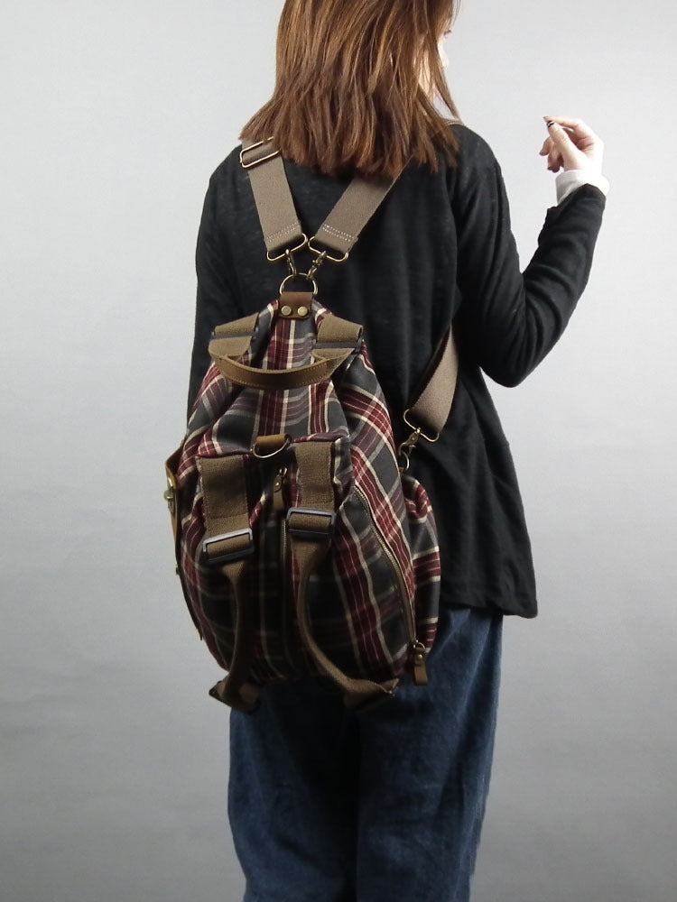 Large Red Checked Backpack