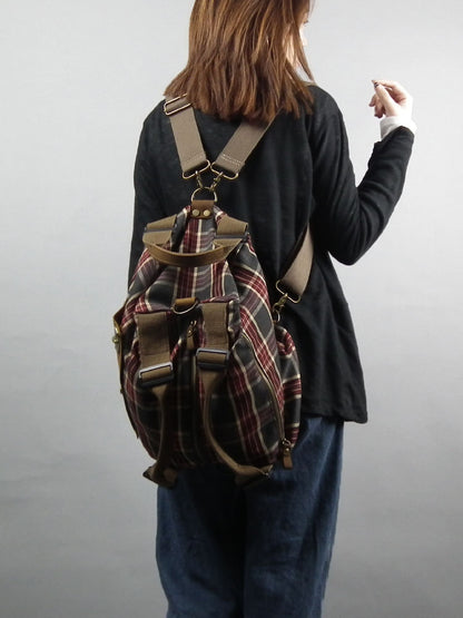 Mochila grande a cuadros rojos