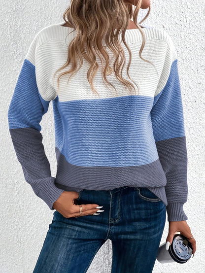 Pullover Strickpullover Mode Rundhals Spleißen Strickwaren Lose Top Damenbekleidung