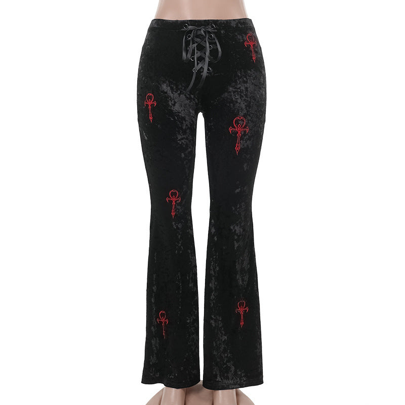 Casual All-matching Slim Fit Embroidered Bell-bottom Pants Women