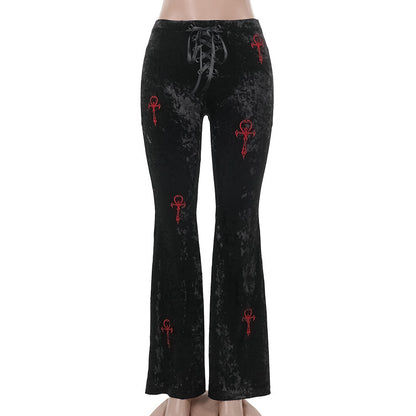 Pantalones casuales acampanados con bordados y corte ajustado para mujer