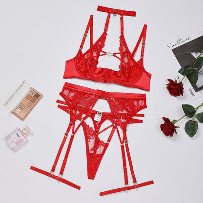 Love Drill Buckle Sexy Cutout Bestickter Sexy Dessous-Anzug