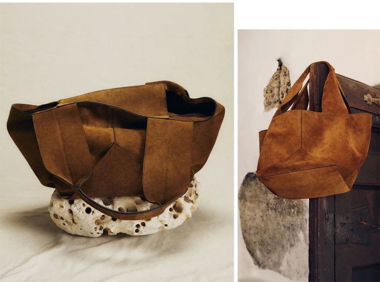 Trendy Suede Splice Tote Bag