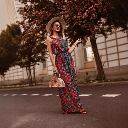 Bohemian Print Halter Long Dress - BAGMODA