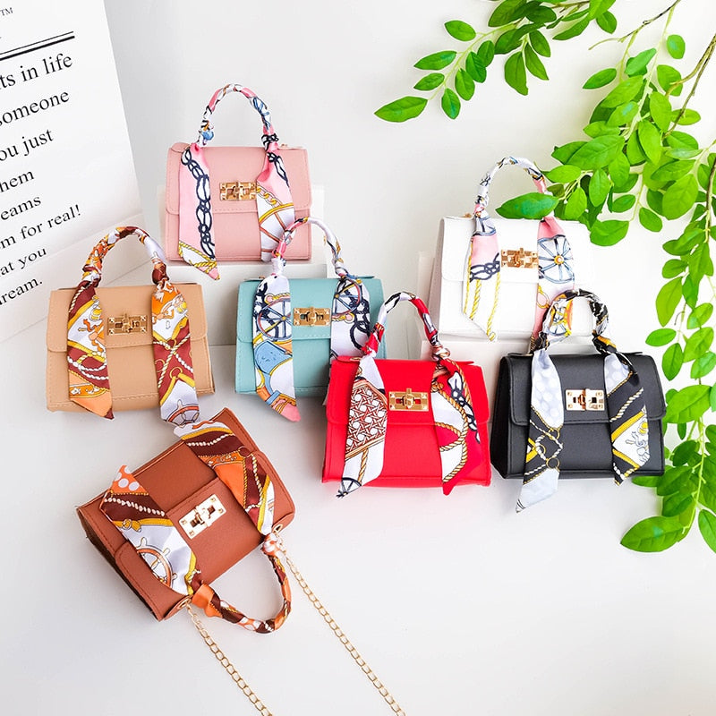 Silk Scarf Lock Chain Square Bag