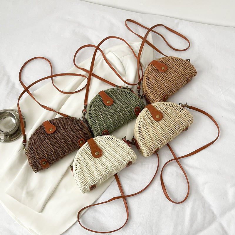 Semi-Circle Mini Oblique Straw Bag