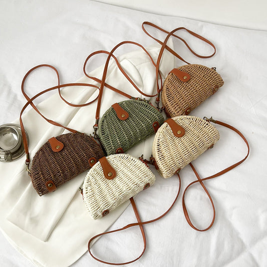 Semi-Circle Mini Oblique Straw Bag
