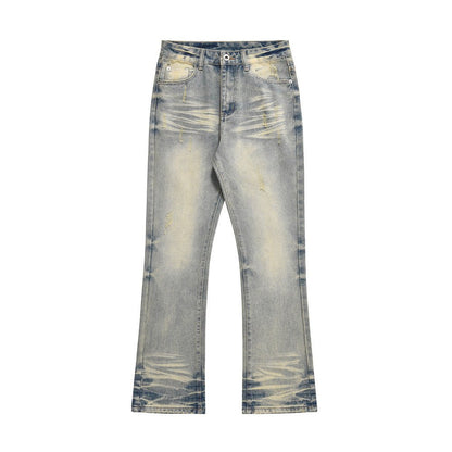 Distressed Scratches Denim Straight - leg Pants Men - BAGMODA