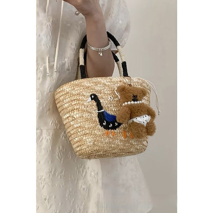 Bolso de hombro para mujer con cesta de verduras tejida a mano
