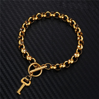 Pulsera con dije de llave de cerradura de acero de titanio