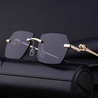 Rahmenlose Leoparden-Sonnenbrille mit Besatz für Männer und Frauen