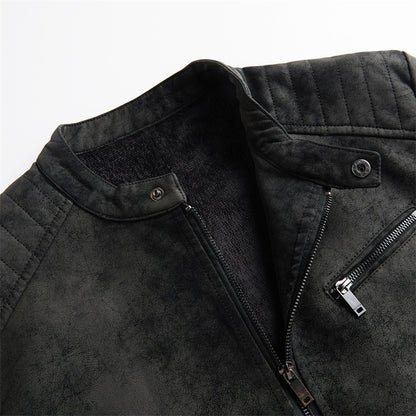 Herren Fleece-gefütterte Slim Fit Hübsche Motorradbekleidung Stehkragen Lederjacke