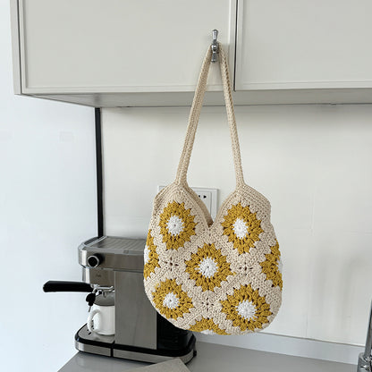 Elegante bolso de hombro para mujer tejido con flores