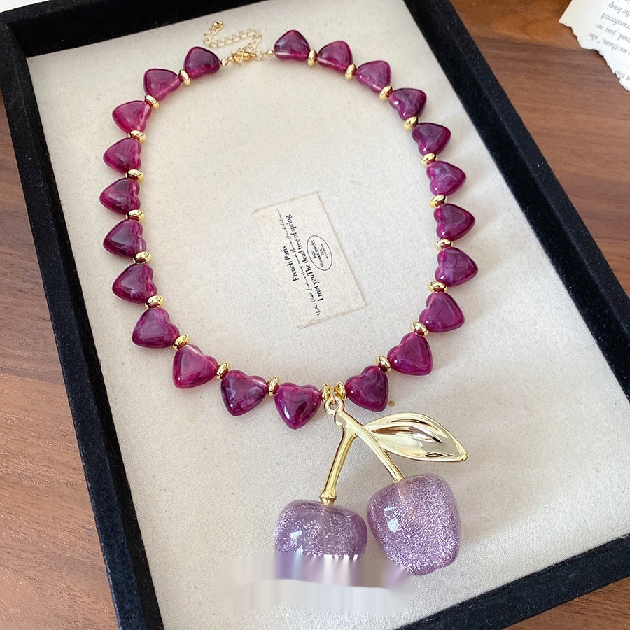 Heart Cherry Necklace Clavicle Chain Niche