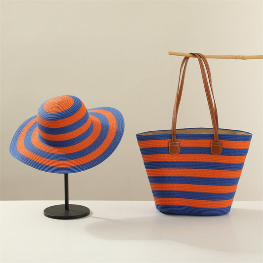 Sombrero para el sol de playa, bolso de hombro de gran capacidad, sombrero, traje