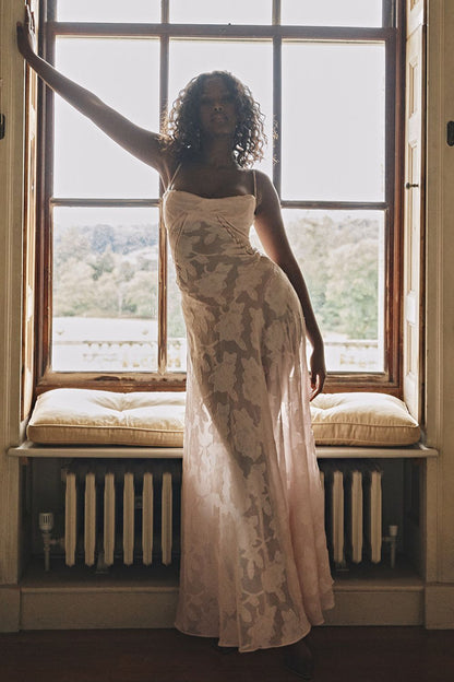 Vestido de verano largo con tirantes y encaje de flores, sexy, con espalda estrecha y cordones, para fiesta, noche y club.