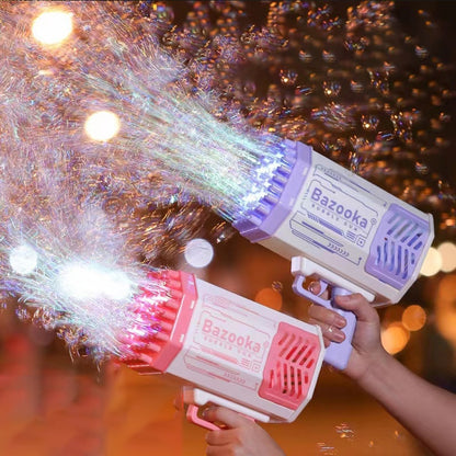 Pistola de burbujas automática con 69 agujeros, forma de cohete, con forma de pistola, con luz, para niños