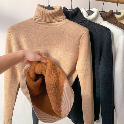 Suéter de invierno con cuello de tortuga para mujer, elegante, grueso y cálido, jersey de punto básico suelto para mujer