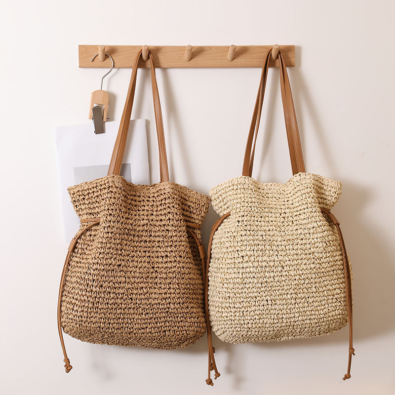 Drawstring Knitted Tote Bag