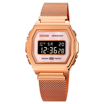 Reloj electrónico de acero inoxidable resistente al agua para estudiantes, moderno, multifunción y con personalidad.