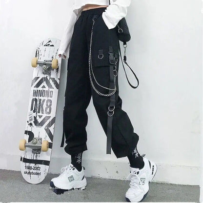 Pantalones cargo para mujer, pantalones harén, moda punk, bolsillos, jogger