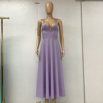 Vestido sexy de tirantes con escote en V, moda de verano, vestidos largos de corte A para mujer